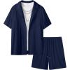 imageUOUA Summer Outfits for Men 2 Piece Short Sleeve Button Down Shirt ampamp Shorts Set Casual Vacation Beach TracksuitCuba Navy Blue