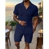 imageUOUA Summer Outfits for Men 2 Piece Short Sleeve Button Down Shirt ampamp Shorts Set Casual Vacation Beach TracksuitCuba Navy Blue