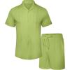 imageUOUA Summer Outfits for Men 2 Piece Short Sleeve Button Down Shirt ampamp Shorts Set Casual Vacation Beach TracksuitCubaapplegreen