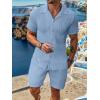 imageUOUA Summer Outfits for Men 2 Piece Short Sleeve Button Down Shirt ampamp Shorts Set Casual Vacation Beach TracksuitCubablue