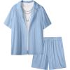 imageUOUA Summer Outfits for Men 2 Piece Short Sleeve Button Down Shirt ampamp Shorts Set Casual Vacation Beach TracksuitCubablue