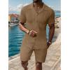 imageUOUA Summer Outfits for Men 2 Piece Short Sleeve Button Down Shirt ampamp Shorts Set Casual Vacation Beach TracksuitCubakhaki