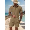 imageUOUA Summer Outfits for Men 2 Piece Short Sleeve Button Down Shirt ampamp Shorts Set Casual Vacation Beach TracksuitKhaki