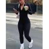 imageUOUA Two Piece Outfits Women Tracksuit Sets Long Sleeve Zip Up Jacket ampamp Leggings for Gym Workout SetBlack