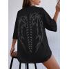imageUOUA Women Oversized Graphic TShirt Casual Cotton Tees Printed Summer TopsBonewingsblack