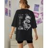 imageUOUA Women Oversized Graphic TShirt Casual Cotton Tees Printed Summer TopsDragonblack