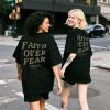 imageUOUA Women Oversized Graphic TShirt Casual Cotton Tees Printed Summer TopsFaithoverfearblack