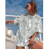 imageUOUA Women Oversized Graphic TShirt Casual Cotton Tees Printed Summer TopsGrey Leaves