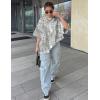 imageUOUA Women Oversized Graphic TShirt Casual Cotton Tees Printed Summer TopsGrey Leaves