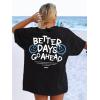 imageUOUA Women Oversized Graphic TShirt Casual Cotton Tees Printed Summer TopsLetteremojiblack