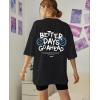 imageUOUA Women Oversized Graphic TShirt Casual Cotton Tees Printed Summer TopsLetteremojiblack