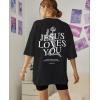 imageUOUA Women Oversized Graphic TShirt Casual Cotton Tees Printed Summer TopsParyskullblack