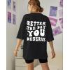 imageUOUA Women Oversized Graphic TShirt Casual Cotton Tees Printed Summer TopsSloganletterblack