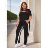 imageUOUA Women Plus Size 2 Piece Sweatsuit Outfits Short Sleeve Shirts ampamp Jogging Pants Track Suit SetPatchwork Blackshort