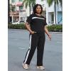 imageUOUA Women Plus Size 2 Piece Sweatsuit Outfits Short Sleeve Shirts ampamp Jogging Pants Track Suit SetPatchwork Blackshort