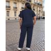 imageUOUA Women Plus Size 2 Piece Sweatsuit Outfits Short Sleeve Shirts ampamp Jogging Pants Track Suit SetPatchwork Navyshort