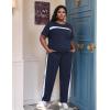 imageUOUA Women Plus Size 2 Piece Sweatsuit Outfits Short Sleeve Shirts ampamp Jogging Pants Track Suit SetPatchwork Navyshort