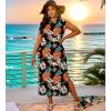 imageUOUA Women Summer Maxi Dresses Plus Size Casual Hawaiian Sundress Sleeveless Loose Split Beach Dress with PocketsColorfulleaves