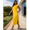 imageUOUA Women Summer Maxi Dresses Plus Size Casual Hawaiian Sundress Sleeveless Loose Split Beach Dress with PocketsYellow
