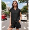 imageUOUA Women Two Piece Summer Outfits Casual Sleeveless Shirt ampamp Shorts Set Workout Sweatsuit Lounge Track SuitBlack