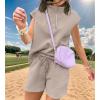 imageUOUA Women Two Piece Summer Outfits Casual Sleeveless Shirt ampamp Shorts Set Workout Sweatsuit Lounge Track SuitKhaki