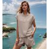 imageUOUA Women Two Piece Summer Outfits Casual Sleeveless Shirt ampamp Shorts Set Workout Sweatsuit Lounge Track SuitKhaki