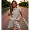 imageUOUA Women Two Piece Summer Outfits Casual Sleeveless Shirt ampamp Shorts Set Workout Sweatsuit Lounge Track SuitKhaki