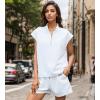 imageUOUA Women Two Piece Summer Outfits Casual Sleeveless Shirt ampamp Shorts Set Workout Sweatsuit Lounge Track SuitWhite