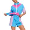 imageUOUA Womens 80s Color Block Outfits 2 Piece Tracksuit 90s Party Costume Summer Zip Up Windbreaker ampamp Short SetsBeige Branches