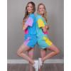 imageUOUA Womens 80s Color Block Outfits 2 Piece Tracksuit 90s Party Costume Summer Zip Up Windbreaker ampamp Short SetsBlue