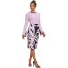 imageUOUA Womens Church Dress Bell Sleeve Cocktail Business Work Dresses Tea Party Floral Print Pencil DressesLavender