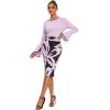 imageUOUA Womens Church Dress Bell Sleeve Cocktail Business Work Dresses Tea Party Floral Print Pencil DressesRed