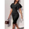imageUOUA Womens Church Ruffle Sleeve Bodycon Work Midi Pencil Dress12 Flutter Sleeve Black