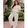 imageUOUA Womens Plus Size Sweatsuit 2 Piece Outfits Summer Short Sleeve Tops Wide Leg Pants Tracksuit Lounge SetsBeige