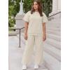 imageUOUA Womens Plus Size Sweatsuit 2 Piece Outfits Summer Short Sleeve Tops Wide Leg Pants Tracksuit Lounge SetsBeige