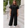 imageUOUA Womens Plus Size Sweatsuit 2 Piece Outfits Summer Short Sleeve Tops Wide Leg Pants Tracksuit Lounge SetsBlack