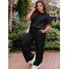 imageUOUA Womens Plus Size Sweatsuit 2 Piece Outfits Summer Short Sleeve Tops Wide Leg Pants Tracksuit Lounge SetsBlack