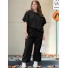 imageUOUA Womens Plus Size Sweatsuit 2 Piece Outfits Summer Short Sleeve Tops Wide Leg Pants Tracksuit Lounge SetsBlack