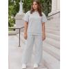 imageUOUA Womens Plus Size Sweatsuit 2 Piece Outfits Summer Short Sleeve Tops Wide Leg Pants Tracksuit Lounge SetsGrey