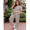 imageUOUA Womens Plus Size Sweatsuit 2 Piece Outfits Summer Short Sleeve Tops Wide Leg Pants Tracksuit Lounge SetsKhaki