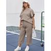 imageUOUA Womens Plus Size Sweatsuit 2 Piece Outfits Summer Short Sleeve Tops Wide Leg Pants Tracksuit Lounge SetsKhaki