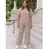 imageUOUA Womens Plus Size Sweatsuit 2 Piece Outfits Summer Short Sleeve Tops Wide Leg Pants Tracksuit Lounge SetsKhaki