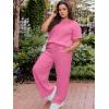 imageUOUA Womens Plus Size Sweatsuit 2 Piece Outfits Summer Short Sleeve Tops Wide Leg Pants Tracksuit Lounge SetsPink