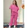 imageUOUA Womens Plus Size Sweatsuit 2 Piece Outfits Summer Short Sleeve Tops Wide Leg Pants Tracksuit Lounge SetsPink