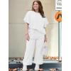 imageUOUA Womens Plus Size Sweatsuit 2 Piece Outfits Summer Short Sleeve Tops Wide Leg Pants Tracksuit Lounge SetsWhite
