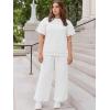imageUOUA Womens Plus Size Sweatsuit 2 Piece Outfits Summer Short Sleeve Tops Wide Leg Pants Tracksuit Lounge SetsWhite