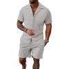 imageUOUA 2 Piece Short Sets for Men Summer Beach Outfits Stripe Texture Button Down Shirts ampamp Shorts Casual Vacation SetMottlegrey