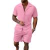 imageUOUA 2 Piece Short Sets for Men Summer Beach Outfits Stripe Texture Button Down Shirts ampamp Shorts Casual Vacation SetPink