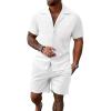 imageUOUA 2 Piece Short Sets for Men Summer Beach Outfits Stripe Texture Button Down Shirts ampamp Shorts Casual Vacation SetWhite