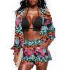 imageUOUA 3 Piece Swimsuits for Women Hawaiian Outfits Floral Tropical Bikini ampamp Short Sets Summer Beach Sexy Cover Ups Luau PartyColorful Leopard